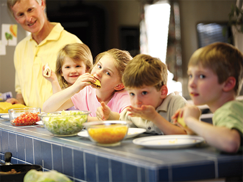 Family eating healthy food.