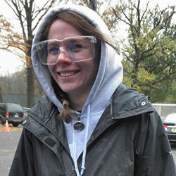 person wearing safety glasses