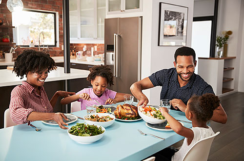 A family eating together.