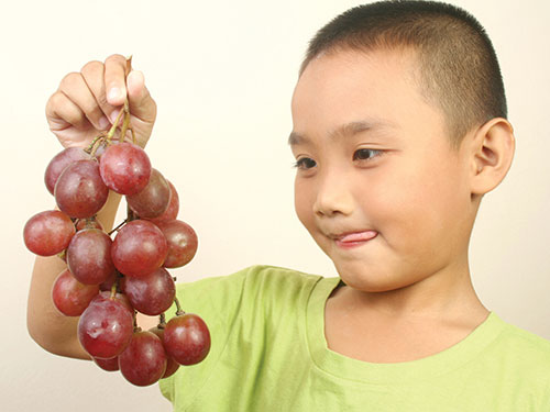 Photo: Child looking at grapes.