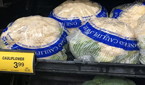 Fresh cauliflower in bags.