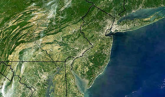 Map showing New Jersey on the East Coast.